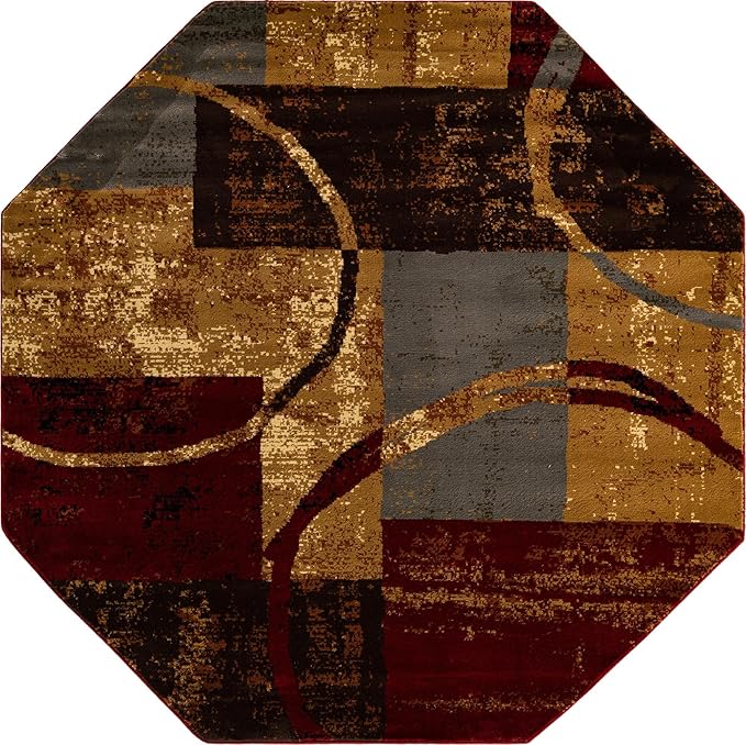 Unique Loom Barista Collection Area Rug - Kouillou (7' 1" Octagon, Multi/Brown)