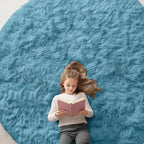 OLANLY Slate Blue Round Rugs for Bedroom - Machine Washable, 6 ft Circle Area Rugs for Living Room, Soft and Fluffy Shaggy Carpet for Teen Girl and Boys, Nursery Rooms, Dorms, Home Decor Aesthetic