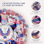 250th Anniversary Patriotic Wreaths for Front Door, 24 Inch Large 4th of July Wreath with Removable 1776-2026 Eagle Door Sign, Handcrafted Memorial Day Decorations with Light &Storage Bag