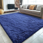 OLANLY 6x6 Area Rugs for Living Room Bedroom, Machine Washable Soft Fluffy Shaggy Bedside Rug, Indoor Floor Carpet for Kids Girls and Boys, Dorms, Nursery Rooms, Home Decor Aesthetic, Navy Blue