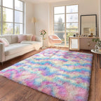 Rainbow Rug for Living Room, 6x9 Area Rug for Cute Girls Room, Bedside Indoor Floor Fluffy Shag Carpet, Plush Soft Rug for Bedroom Nursery Dorm Home Decor