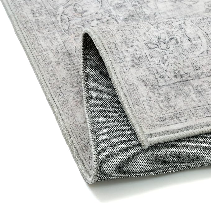 Gray Area Rug 6x9 for Living Room Washable Vintage Carpet Low Pile Non Slip Distressed Soft Traditional Retro Oriental Large Grey Accent Throw Rug Office Bedroom Dining Room Playroom