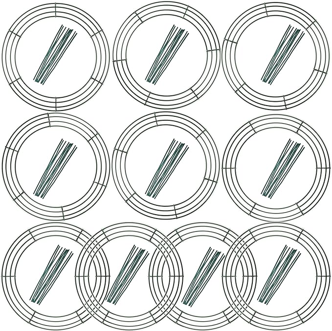 10-Pack 12 Inch Wire Wreath Frame – Round Metal Wreath Form with Ring Design for DIY Crafts, Floral Projects, and Home Decor – Dark Green Wire Frame for Christmas Holiday & Weddings