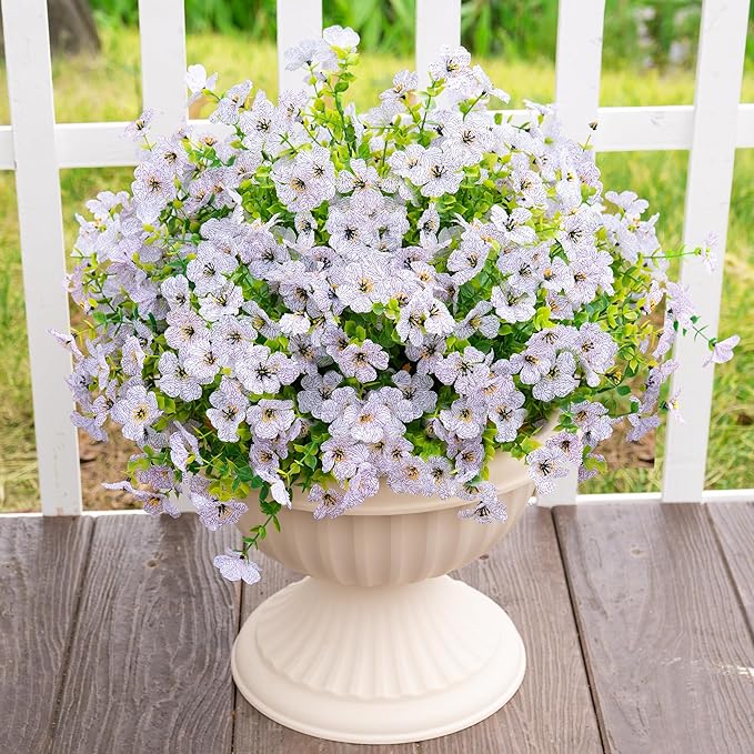 Artificial Fake Flowers Plants for Outdoors Spring Summer Decoration,Faux Flowers Silk Daisy Plants Greenery Realistic UV Resistant for Outside Planters Front Porch Patio Boxwood 16 Bundles Home White
