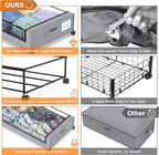 Under Bed Storage with Wheels, 4 Pack Under Bed Storage Containers with Dividers & Clear Lids, XXL 65L Under the bed storage Organizer Bins, Underbed Storage with Wheels for Clothes,Shoes,Toys - Gray