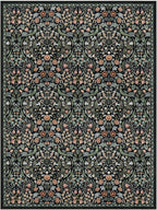 Moynesa Floral Washable Rugs 9x12, Soft Living Room Area Rugs 9x12 Large Boho Bedroom Rug, Non Slip Ultra Thin Soft Botanical Floor Carpet for Dining Room Home Office Farmhouse, Black