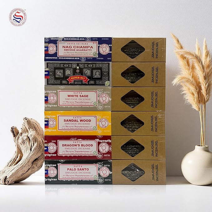 Satya Smudge Incense Stick – Hand-Rolled Indian Masala Incense for Meditation,Nag Champa, Superhit, Sandalwood, Dragon Blood, White Sage, Palo Santo (Smudge Mix)