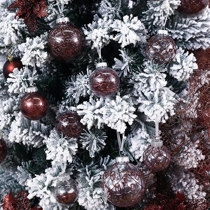 Wironlst Christmas Ball Ornaments Shatterproof Clear Large Plastic Hanging Ball Decorative Baubles Set with Stuffed Delicate Decorations (Multi-Siz, Brown)
