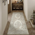 2x6 Runner Rug Beige Washable Hallway Kitchen Bedroom Vintage Distressed Bathroom Non Slip Medallion Floral Carpet Indoor Retro Throw Floor Mat for Office Dining Laundry Living Room