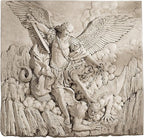 Design Toscano Michael the Archangel Slaying Demon Indoor/Outdoor Wall Frieze Sculpture, 22 inches wide, Cast Stone Resin, Antique Stone Finish