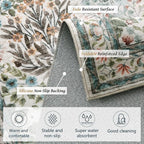 Non-Slip Washable Runner Rug 2x6, Beige & Blue Vintage Design for Hallway, Kitchen, Laundry Room & Bathroom