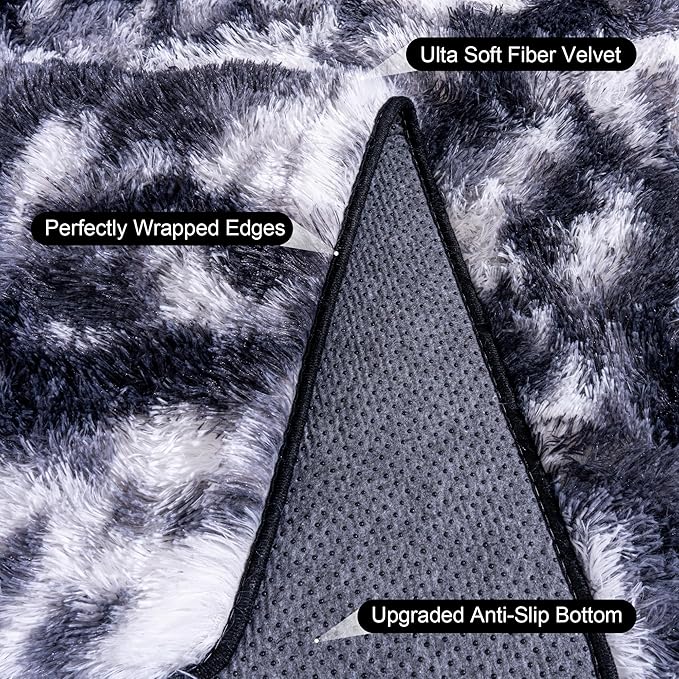 Rugs for Living Room 10x14, Soft Shaggy Modern Shag Area Rug for Bedroom, Upgrade Non-Slip Plush Fluffy Carpet for Kids Boys Girls Room Home Decor Aesthetic,Black and White