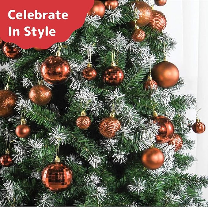 PREXTEX 36 Piece Christmas Ornaments Set - Copper Orange Ornament Balls with 3 Sizes and 6 Styles - Durable, Shatterproof Christmas Bulb Ornaments for Trees, Wreaths, Garlands, and Holiday Decorations