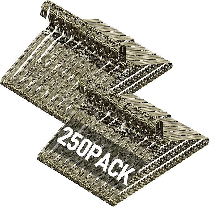 SPECILITE Wire Metal Clothes Hangers Bulk 250 Pack for Standard Size Suits, Coats, Shirts, Pants, Skirts, Space Saving, Non Slip,16 Inch 12 Gauge Ultra Thin, Bronze