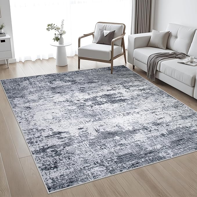 4x4 Area Rug Living Room Rug: Washable Modern Abstract Soft Thin Rug Indoor Floor No Slip Stain Resistant Carpet for Bedroom Dining Room Farmhouse Nursery Home Office - Grey
