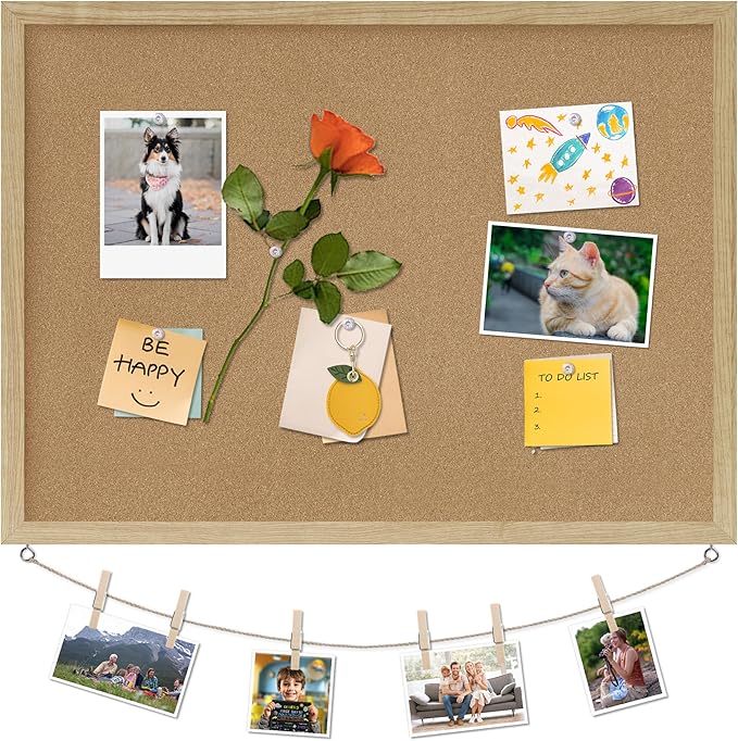 DAHAPYBOO Cork Board Bulletin Board,23x17 Cork Board for Office with Pin Oak Wood Boards,Message Board or Vision Board Decoration.Board Wood 1Pack
