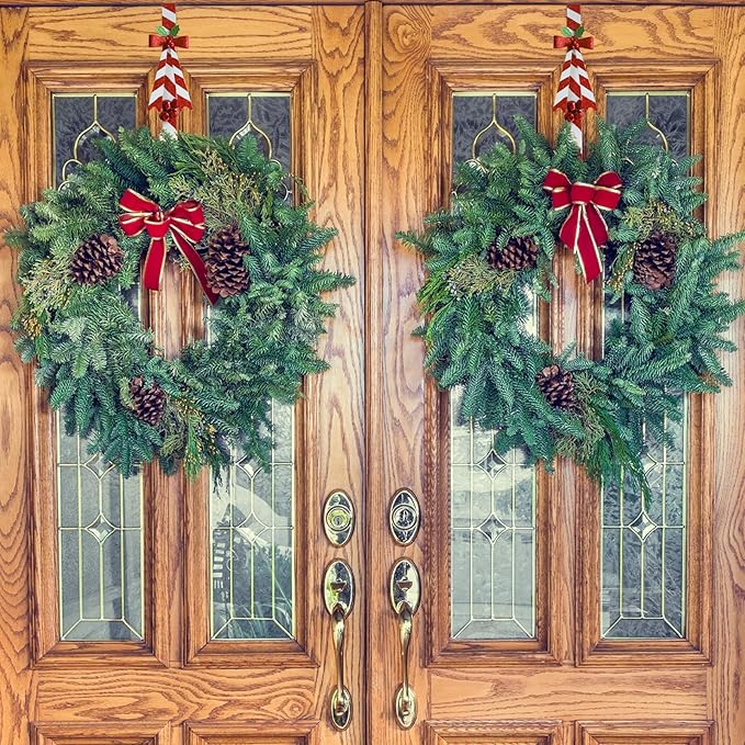 2 Pack Candy Cane Wreath Hangers for Front Door,Christmas Decoration Metal Over The Door Wreath Hanger Ornament,Door Wreath Hanger