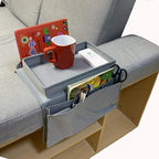 Sofa Armrest Organizer, Couch TV Remote Storage Organizer with Pockets for Recliner Armchair Snacks Glasses Smartphone Magazines Pouch (Brown+Brown)