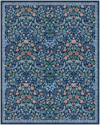 Moynesa Floral Washable 8x10 Rug, Large Area Rugs for Living Room, Soft 8 x 10 Boho Bedroom Rugs, Non Slip Botanical Ultra Thin Floor Carpet for Dining Room Nursery, Blue