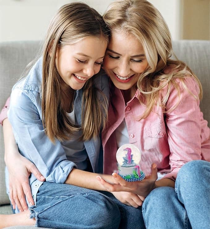 CoTa Global Seahorse Neon Snow Globe Decor - Elegant Pink Sparkle Glitter Inside The Snow Globe Figure, Animal Figurines for Kids and Adults, Collectible Snow Globes for Birthday, Christmas - 45 mm