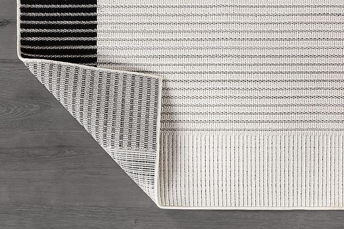 Modern Micro Loop Indoor Area Rugs for Living Room Bedroom Kitchen Geometric Striped Black-White 6x9 Luxury Durable Low and High Pile Non-Shedding Stain Resistant Soft Area Carpet 6 x 9