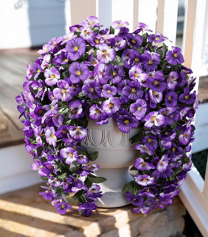 HyeFlora Artificial Flowers for Outdoors 2pcs Faux Silk Pansy Vines Lush UV Resistant Fake Hanging Flower Plants for Outside Porch Yard Patio Window Box (Mix Rose)