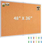 maxtek Large Cork Board 48 x 36 in, Bulletin Board for Walls, 4'x 3' Extra Aluminum Framed Corkboard, Foldable Wall Mounted Pin Memo Notice Cork Board for Office, Home Wall Display
