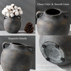 Ceramic Rustic Vase for Home Decor, 5.8 Inch Terracotta with Handles, Vintage Decorative for Flowers, Plants, Living Room, Table, Thanksgiving - Black Bronze
