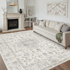 9x12 Area Rug Gray Washable Living Room Vintage Carpet Bedroom Large Non Slip Soft Low Pile Soft Thin Dining Room Office Accent Throw Rug