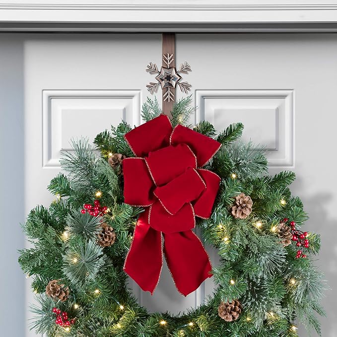 Haute Decor Adjustable Length Metal Wreath Hanger with 4 Interchangeable Icons - Oil-Rubbed Bronze (American Flag/Pumpkin/Snowflake/Reindeer) 4 Wreath Hangers in 1, for Every Season