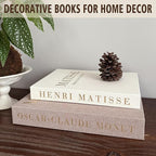 Decorative Books for Home Decor, Coffee Table Decor with Linen White Books Stack Bookshelf, Fake Book Double as Libros Decorativos and Photo Storage (2 Piece Set)