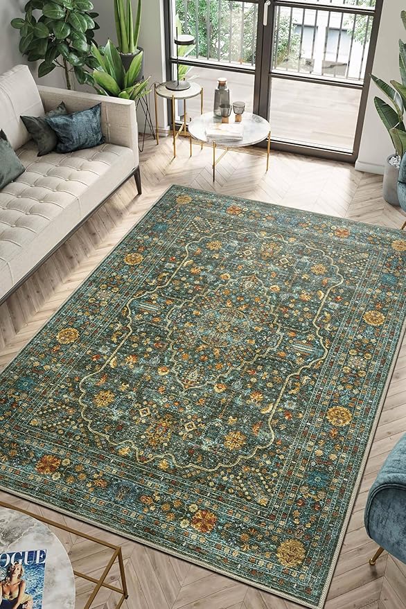 Keen Home Design 4x6 Rug - Machine Washable Area Rug with Non-Slip Backing, Ideal for Living Room, Dining Room, Bedroom - Vintage, Easy Clean, Durable, Low Pile Rug - (4' x 6')