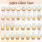 Der Rose Glass Bud Vases Set of 32 Small Amber Flower Vases for Rustic Wedding Centerpieces Table Decorations and Home Office Decor(Amber)