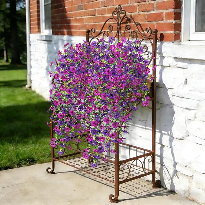 2Pcs Fake Hanging Flowers for Outdoor Decoration Artificial Hanging Flowers Realistic Daisy Plants UV Resistant, Faux Silk Flower for Porch Patio Window Sill Outside Decor(Purple Deep Purple)