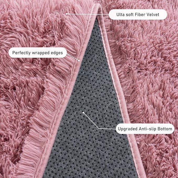 Rugs for Bedroom 4x6, Soft Shaggy Modern Shag Area Rug for Living Room, Upgrade Non-Slip Plush Fluffy Carpet for Kids Boys Girls Room Home Decor Aesthetic, Blush