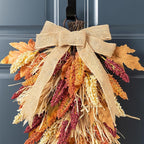 Glitzhome 2 Pcs 28'' Artificial Fall Teardrop Swags, Autumn Harvest Multi-Colored Sorghum Door Swag, Hanging Flower Wreath for Thanksgiving Fall Front Door Window Wall Decor