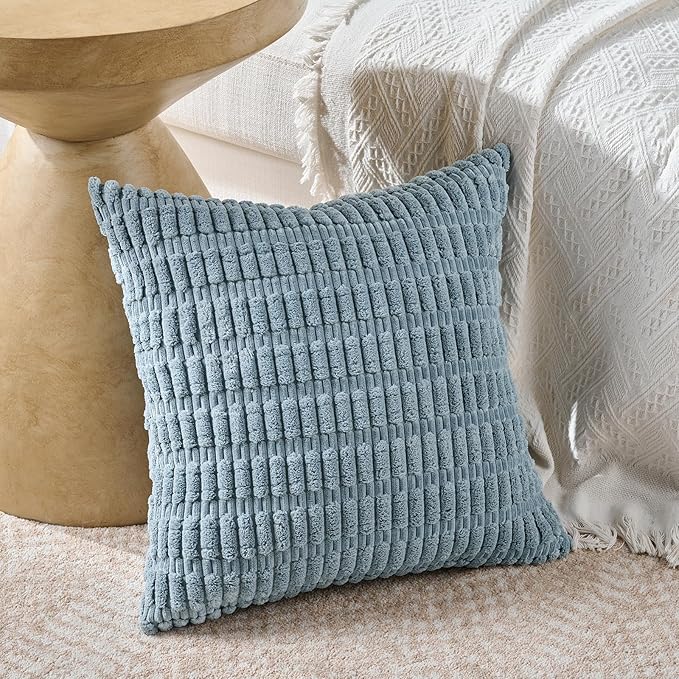 Fancy Homi 4 Packs Decorative Throw Pillow Covers for Living Room Couch Bed, Modern Farmhouse Boho Home Décor Accent Cushion Case, 24" x 24", Light Blue