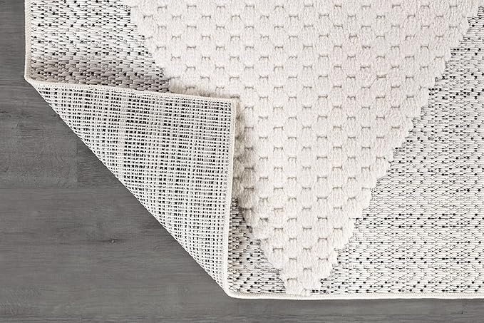 Modern Micro Loop Indoor Area Rugs for Living Room Bedroom Kitchen Geometric Triangle White 6x9 Luxury Durable Low and High Pile Non-Shedding Stain Resistant Soft Area Carpet 6 x 9