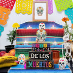 Lineshading 4 Pcs Day of The Dead Table Decorations Day of The Dead Centerpiece for Table Dia De Los Muertos Tiered Tray Decor Wood Sugar Skull Block Signs for Halloween Party Home Shelf Decoration