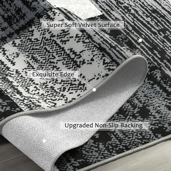 FlyDOIT Modern Geometric Patchwork Area Rug, 2x6 Grey Runner Rugs for Living Room, Rockwood Collection Indoor Rugs for Bedroom, Throw Carpet Floor Decor for Entryway Dining Room Office Nursery