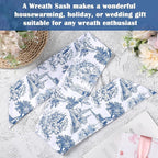 Blue French Toile Sash for Wreaths - 2 Pcs Rustic Wreath Sashes for Front Door Kitchen Cabinet, Wreath Sash for Monogram Embroidery Farmhouse Home Decor