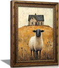 Vintage Gold Framed Wall Art Retro Country Sheep Oil Painting Canvas Prints Farmhouse Landscape Picture Wall Decor Rustic Farmhouse Animal Poster Artwork for Living Room Bedroom Bathroom, 9x11in