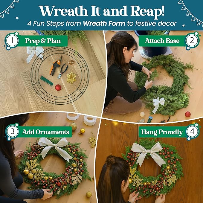 5-Pack Wire Wreath Frame – Round Metal Wreath Form with Ring Design for DIY Crafts, Floral Projects, and Home Decor – Dark Green Wire Frame for Christmas Holiday & Weddings (5, 12 Inches)
