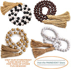 Farmhouse Wood Bead Garland Home Decor, Natural Wooden Garland for Tiered Tray, Decorative Tassel for Tier Tray, Rustic Beads Centerpiece Boho Table Decor, Beaded Accent White Washed