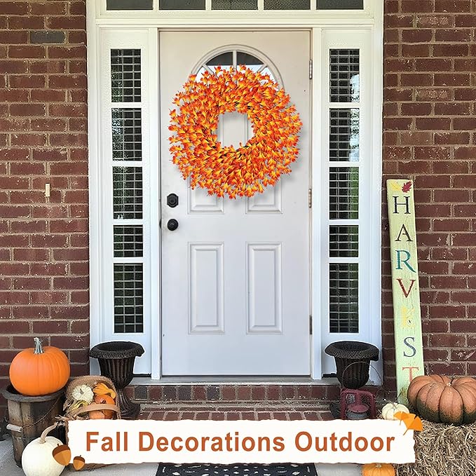 26 Inch Fall Wreaths for Front Door Outside，Realistic Autumn Wreath Outdoor，Large Halloween Thanksgiving Artificial Flowers Wreath，Fall Decorations for Home Front Porch Yard Window Farmhouse Decor