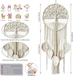 Large Tree of Life Dream Catchers, Macrame Wall Hanging Boho Handmade Woven Dream Catcher Macrame Wall Decor Art for Adults Boys Girls Bedroom Wedding Party Decor, Festival Blessing Gift（Light Beige）
