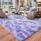 Rugs for Living Room 8x10, Soft Shaggy Modern Shag Area Rug for Bedroom, Upgrade Non-Slip Plush Fluffy Carpet for Kids Boys Girls Room Home Decor Aesthetic, Rainbow Purple
