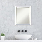 Amanti Art White Wall Mirror 22x18 Morgan White Blue Rectangle Bathroom Mirror for Wall Decor Living Room, Small Modern Wood Frame, Hangs Horizonally and Vertically, Bathroom Decor, Beveled Edge