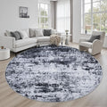 Round Area Rug for Living Room: 8 ft Washable Modern Abstract Soft Thin Rug Indoor Floor No Slip Stain Resistant Carpet for Bedroom Dining Room Farmhouse Nursery Home Office - Black