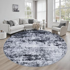 Round Area Rug for Living Room: 6 ft Washable Modern Abstract Soft Thin Rug Indoor Floor No Slip Stain Resistant Carpet for Bedroom Dining Room Farmhouse Nursery Home Office - Black